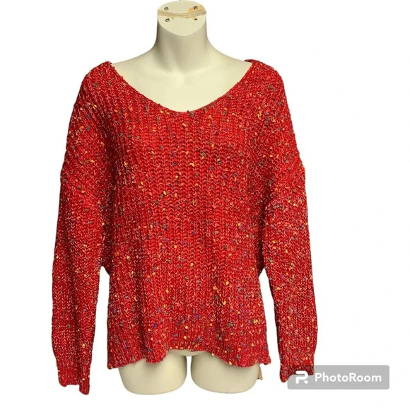 Main Strip red popcorn twist back top size large NWOT super cute oversized - Picture 1 of 9